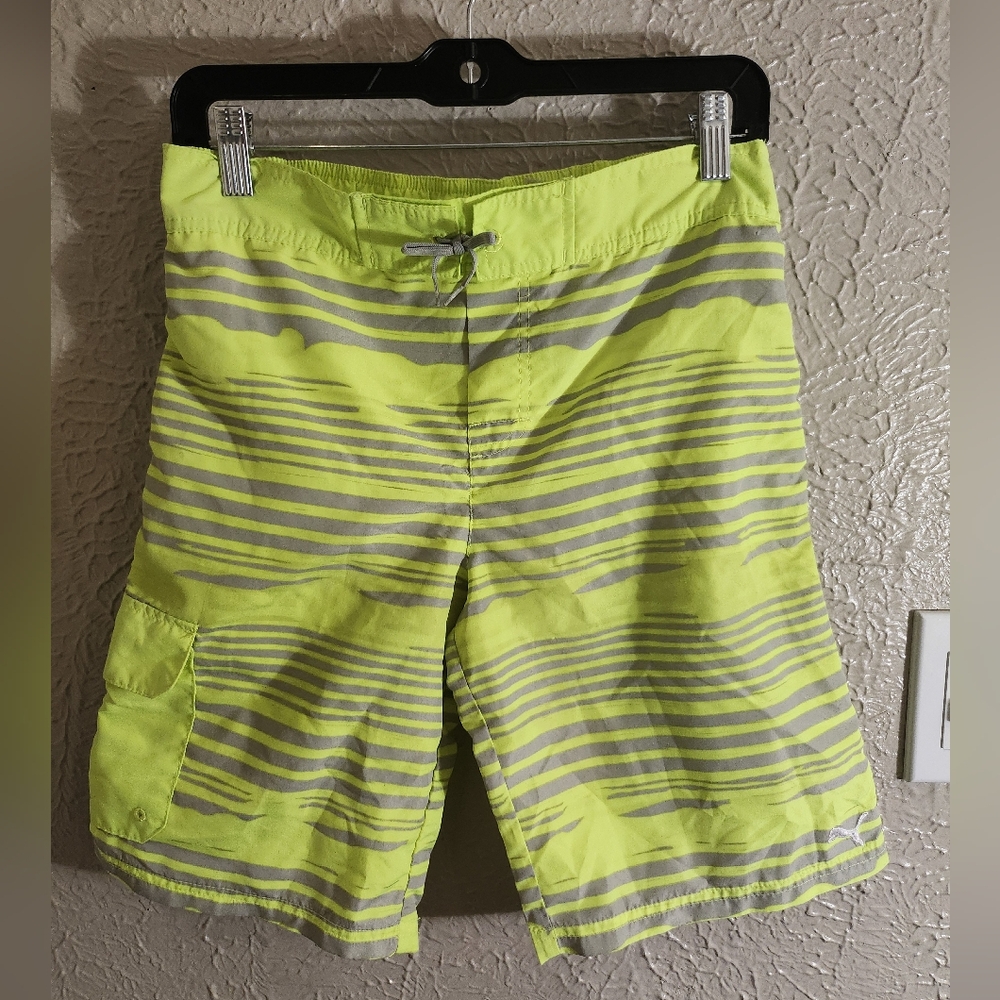 Puma Green and Gray Board Shorts Quick-Dry Swimwear